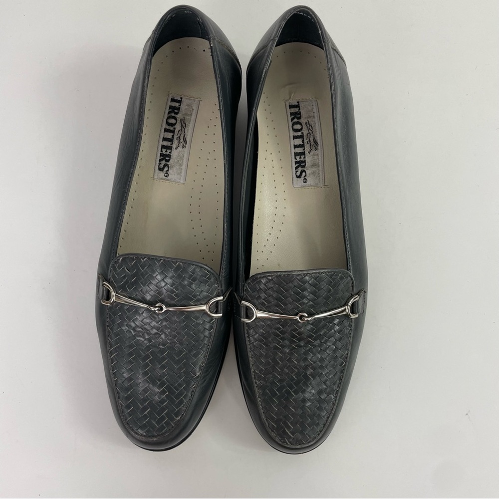 Trotters‎ Vintage Haley Grey Herringbone Woven Leather Horse Bit Classic Loafer - Picture 8 of 15